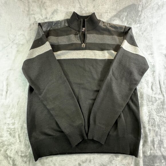 Red Ape men's sweater XLARGE pullover with synthetic leather shoulders and 1/4 z - Picture 14 of 15